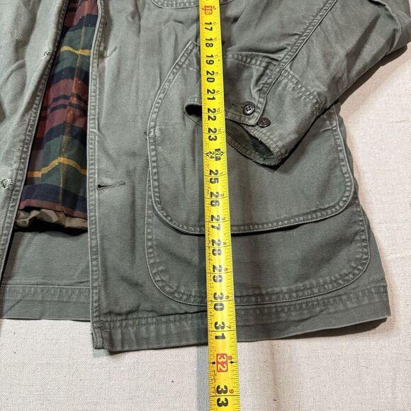 Vtg LL Bean Chore Field Barn Cotton Green Lined Coat Jacket Distressed Sz L - Picture 7 of 9